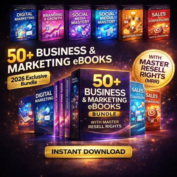 50+ business and marketing eBooks mega bundle with Master Resell Rights — digital download