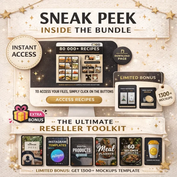 80,000+ Recipes Mega Collection | 200+ Cookbooks PLR & MRR + 1300 Mockups