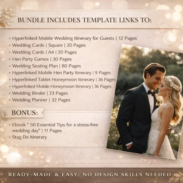 300+ All-in-One Wedding Bundle | Canva Templates PLR & MRR - Planner, Invitations, Itinerary & Party Games