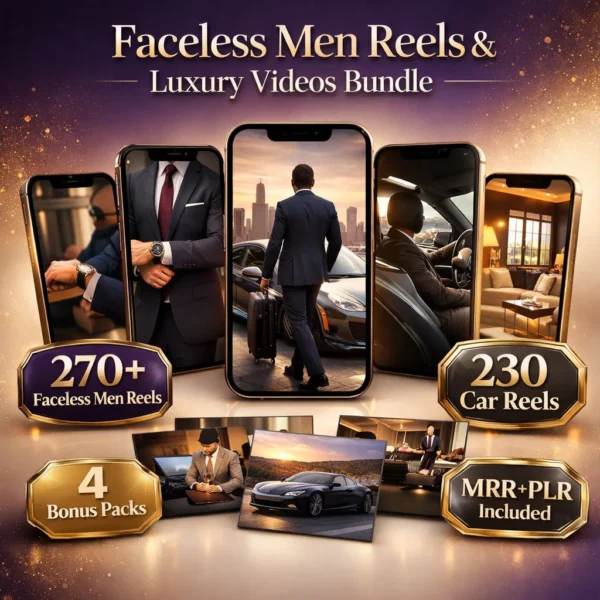 270+ faceless men Reels luxury videos MRR — Instagram and TikTok content with resell rights