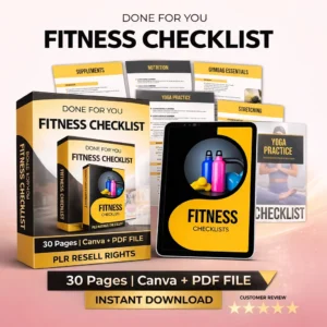 Fitness checklist printable PLR — 30-page coaching journal Canva editable and PDF download