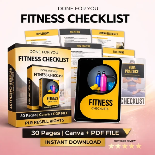 Fitness checklist printable PLR — 30-page coaching journal Canva editable and PDF download