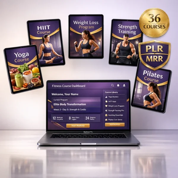 36 fitness courses PLR MRR collection — workout and wellness programs with resell rights