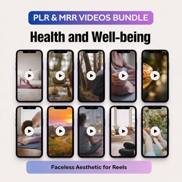 50 health wellbeing viral videos PLR bundle — faceless Instagram Reels and TikTok content