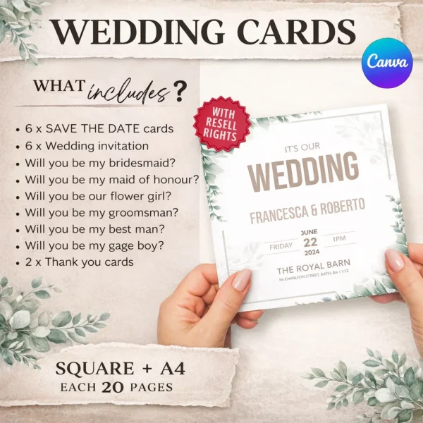 300+ All-in-One Wedding Bundle | Canva Templates PLR & MRR - Planner, Invitations, Itinerary & Party Games