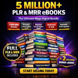 5 million PLR MRR eBooks mega bundle — digital download with full resell rights Gallery1: PLR MRR eBooks mega bundle categories — business, marketing, finance, health and self-help