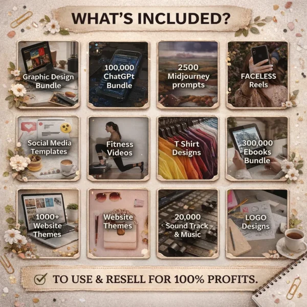 Digital product categories — fitness courses, Canva templates, eBooks, planners, stock footage, and printables